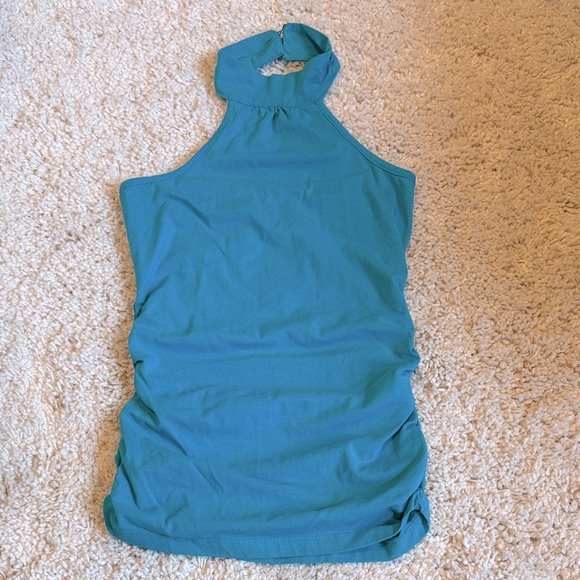 Guess turquoise Halter Top tank shirt stretchy like new small ruching - Picture 1 of 4